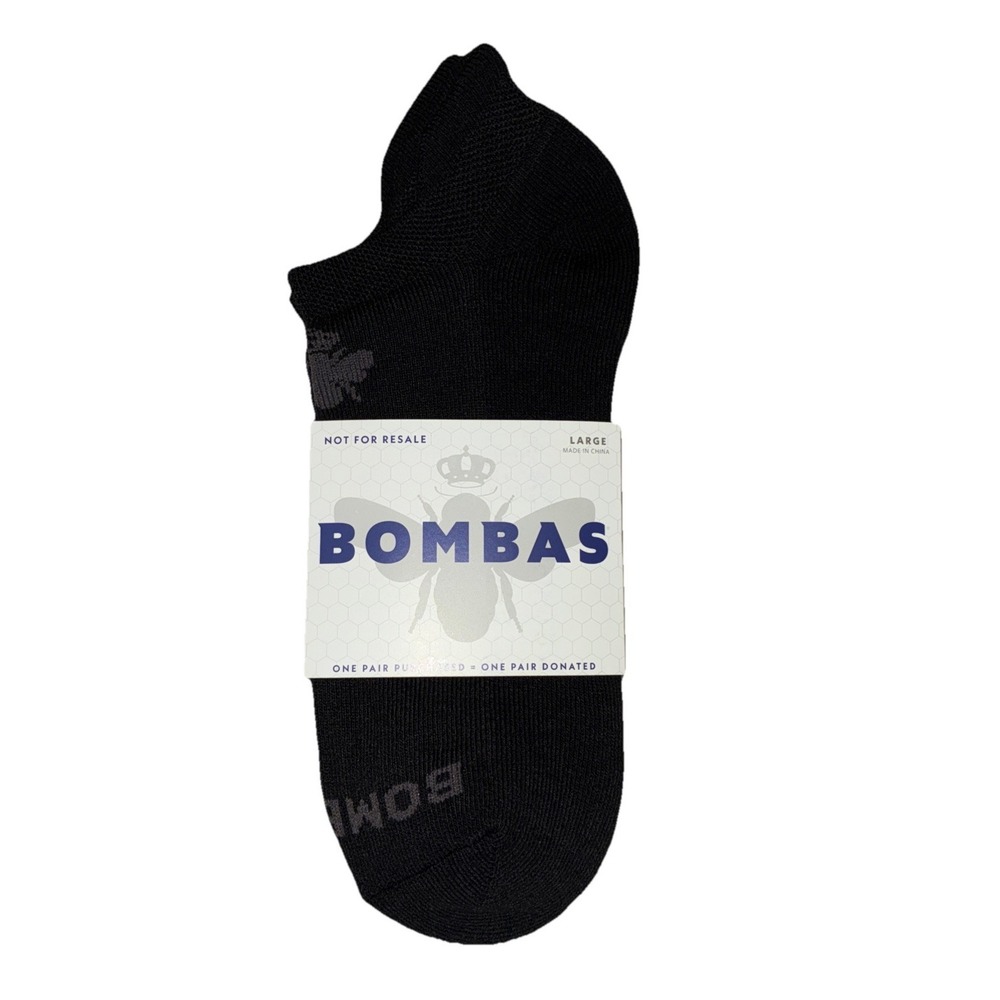 BOMBAS Socks Men's L (US 9.5-13) Black Gray Ankle‎ Logo NEW